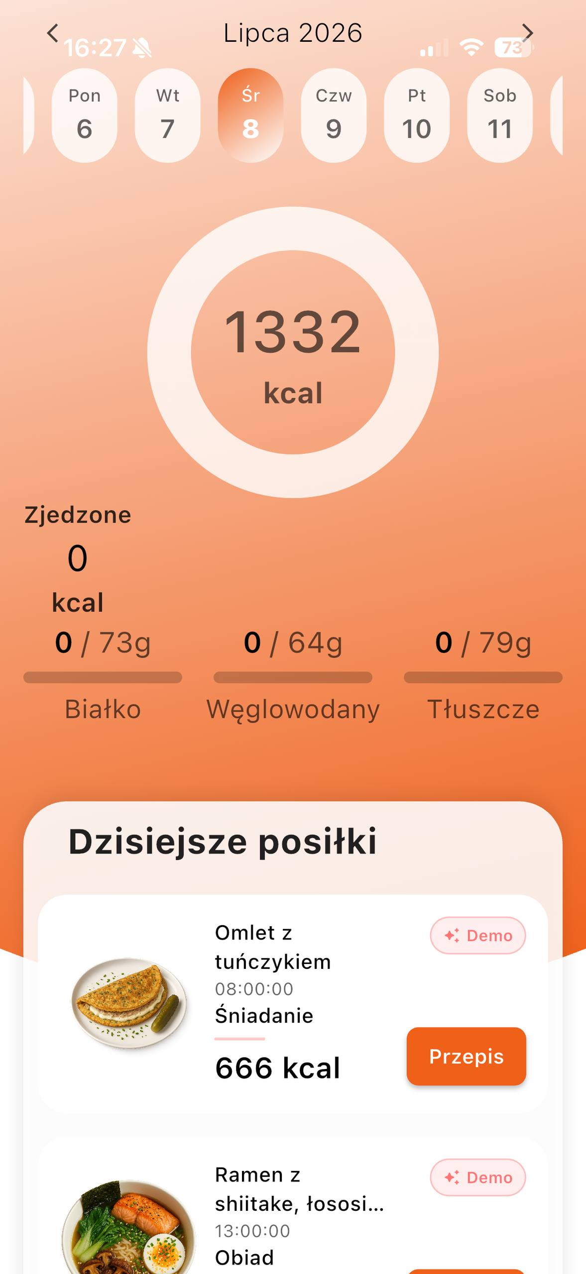 Dzienny plan żywieniowy w aplikacji NEEDED