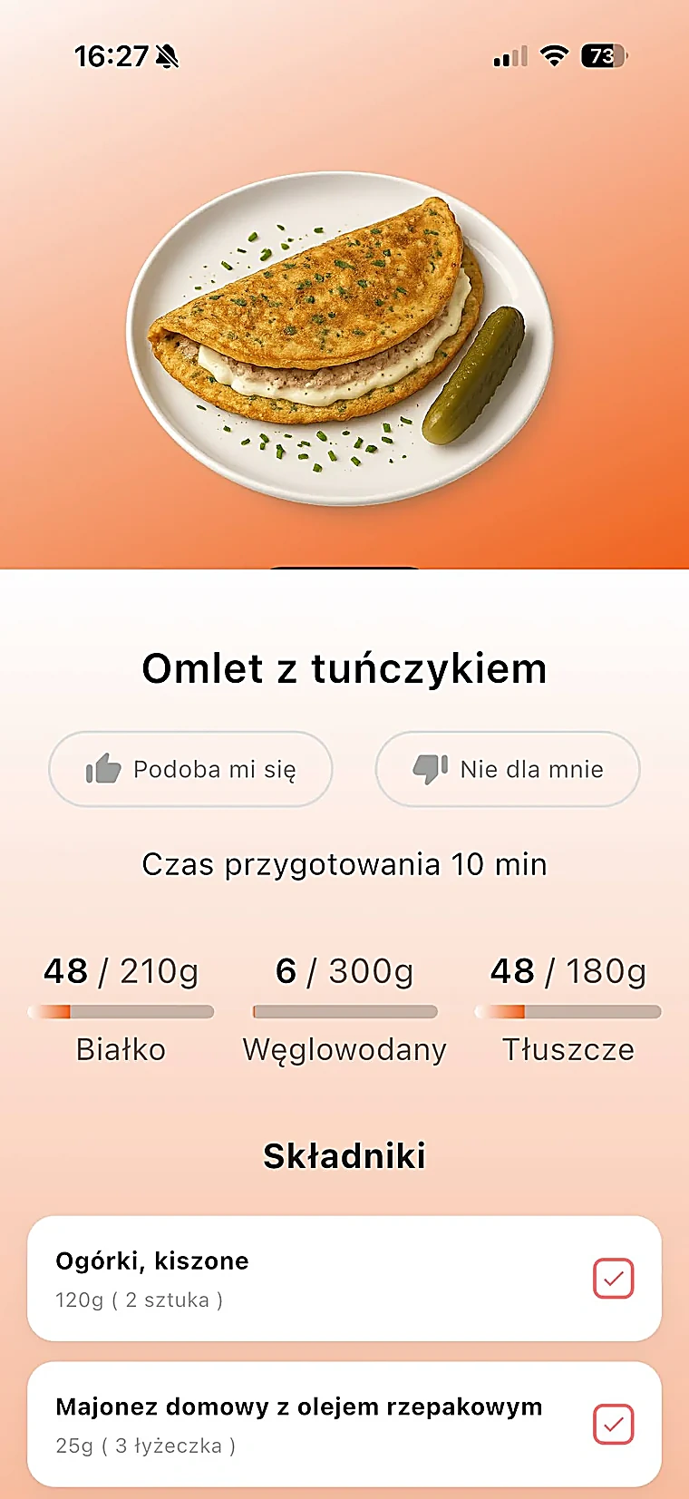 Szczegóły posiłku i składników w NEEDED